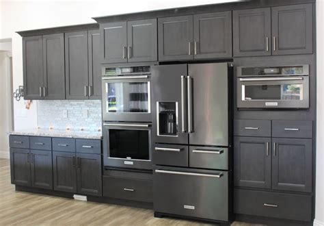 what color kitchen cabinets go with stainless steel appliances|gray stainless steel cabinet colors.